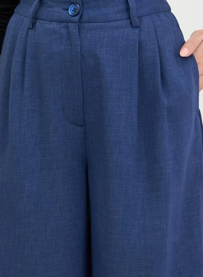 Styli Women Navy Blue Wide Leg Trousers